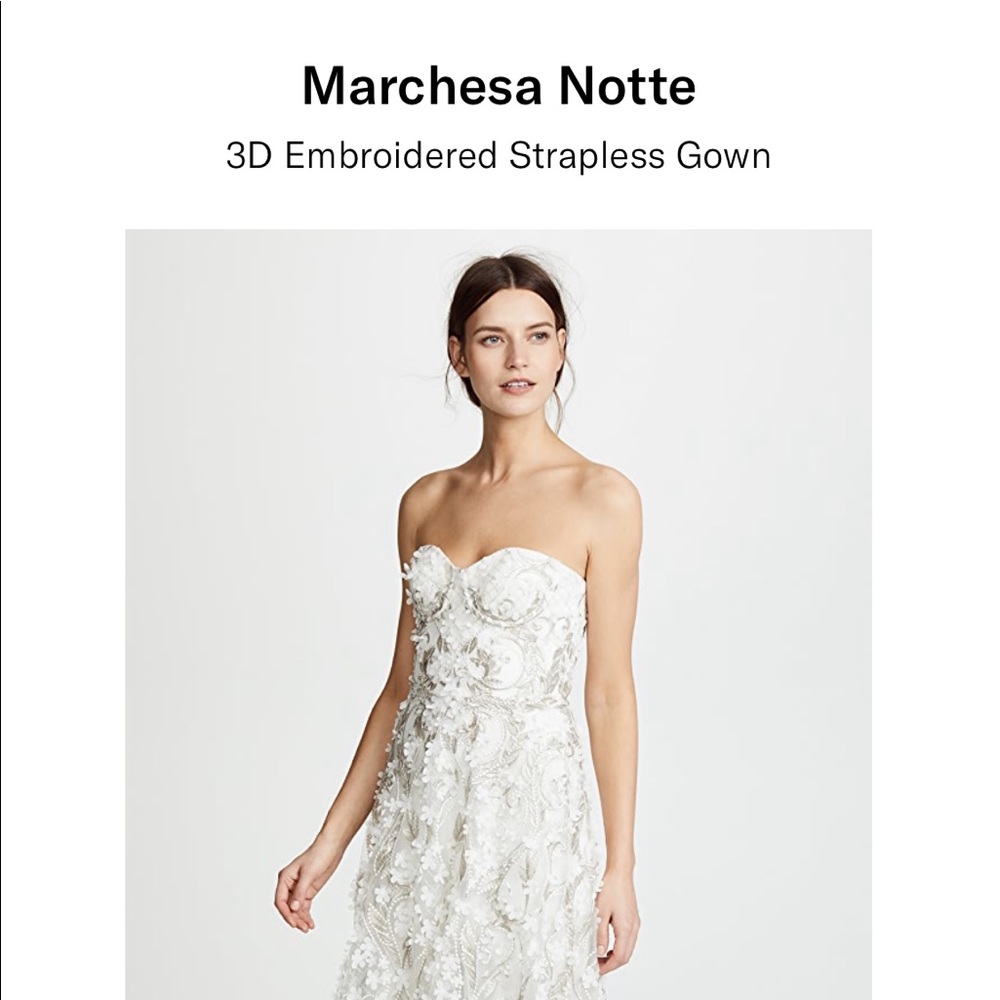 Marchesa Notte 3D Embroidered Strapless Gown